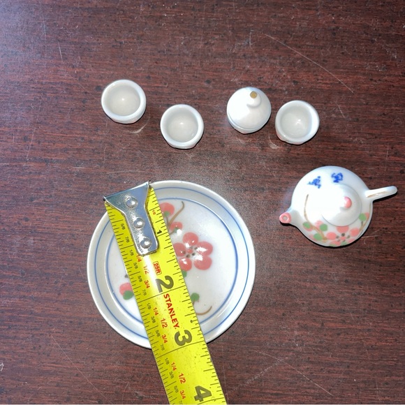 Miniature Mini Tea Set 6 pc Mini Ceramic Tea Set Pink Flower - Picture 3 of 5
